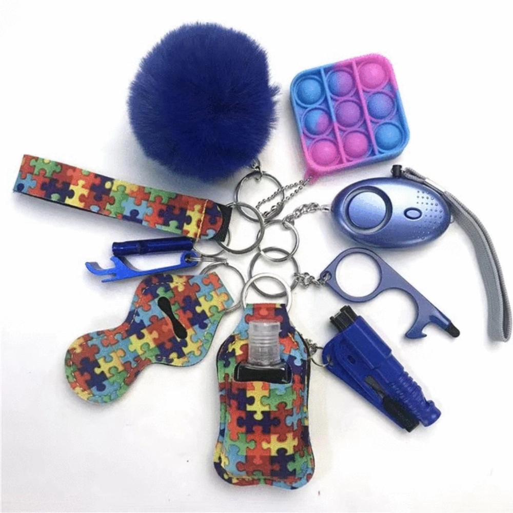 11 piece self defense keychain set comes in different colors